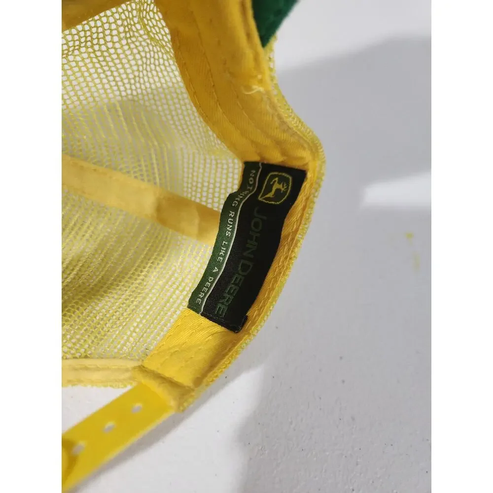 Vintage John Deere Hat Cap Mens Snapback Yellow Green Adjustable Tractor Mower